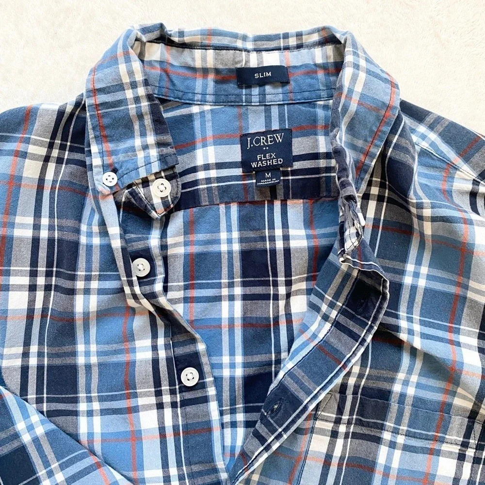 J.Crew Button Down Shirt Flex Washed Slim Plaid, Mens M Blue‎ BB716